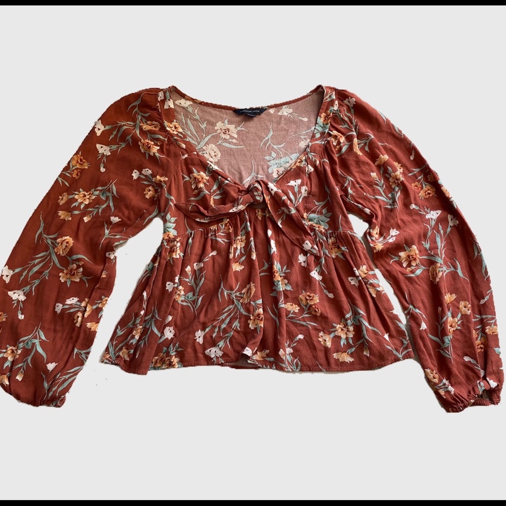 American Eagle Floral Tie Blouse